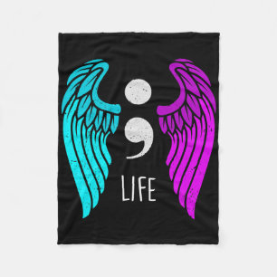 Suicide Prevention Awareness Wings Angel Semicolon Fleece Blanket