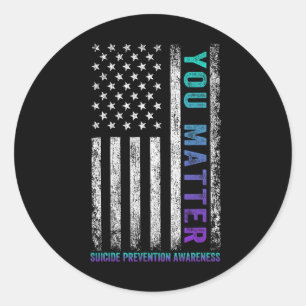 Suicide Prevention Awareness Women Men Ribbon Amer Classic Round Sticker