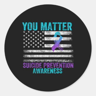 Suicide Prevention Awareness Women Men Ribbon Us F Classic Round Sticker