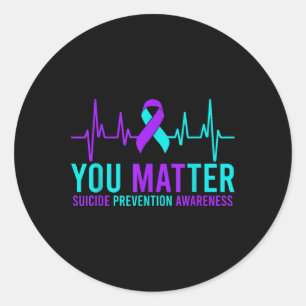 Suicide Prevention Awareness You Ribbon Heartbeat  Classic Round Sticker