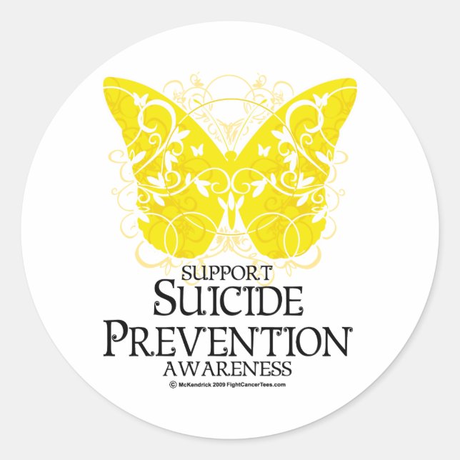 Suicide Prevention Butterfly Classic Round Sticker (Front)