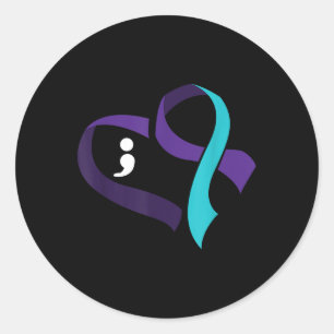 Suicide Prevention Heart Semicolon Mental Health A Classic Round Sticker