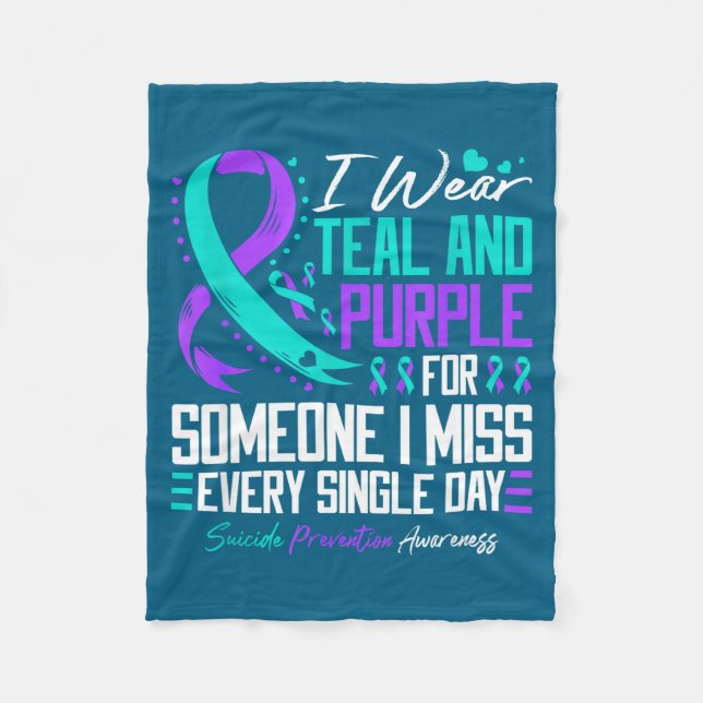 Suicide Prevention I Wear Teal And Purple Mental H Fleece Blanket (Front)