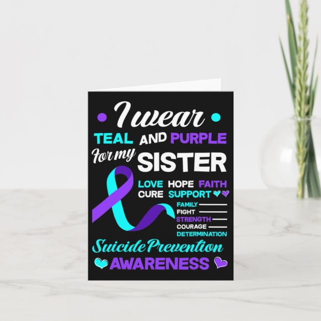 Suicide Prevention Ribbon I Wear Teal And Purple F Card (Front)
