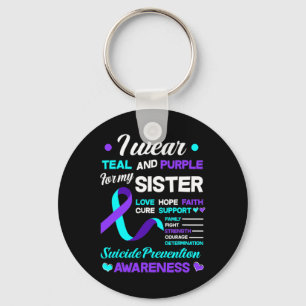 Suicide Prevention Ribbon I Wear Teal And Purple F Key Ring