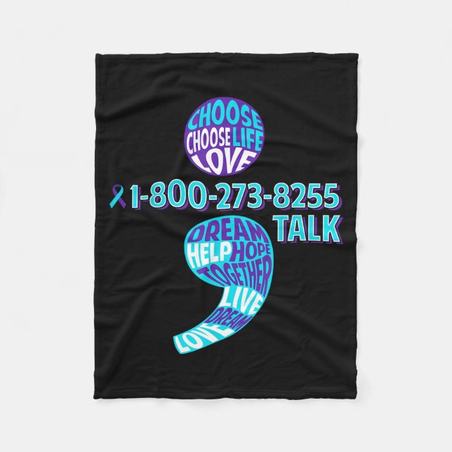Suicide Prevention Shirt Semicolon Mental Health A Fleece Blanket (Front)