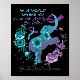 Suicide Prevention Sunflower Elephant Teal Purple Poster