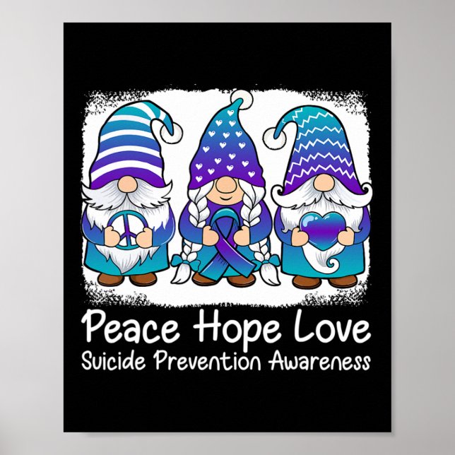 Suicide Prevention Support gnomes with ribbon Teal Poster (Front)