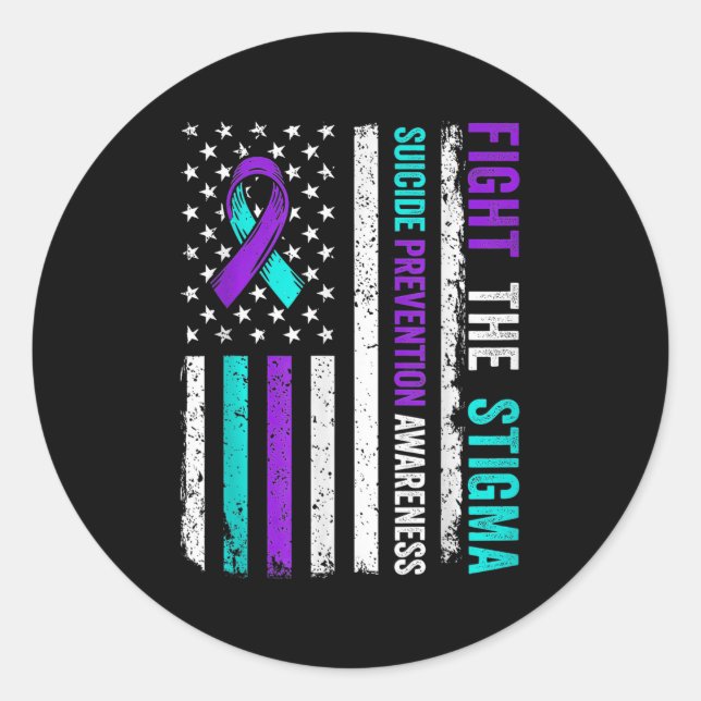 Suicide Prevention Suprt Fight Stigma Suicide Awar Classic Round Sticker (Front)