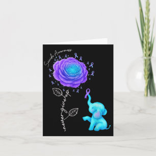 Suicide Prevention Teal Purple Flower Elephant Rib Card