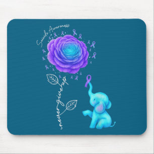 Suicide Prevention Teal Purple Flower Elephant Rib Mouse Mat