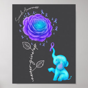 Suicide Prevention Teal Purple Flower Elephant Rib Poster