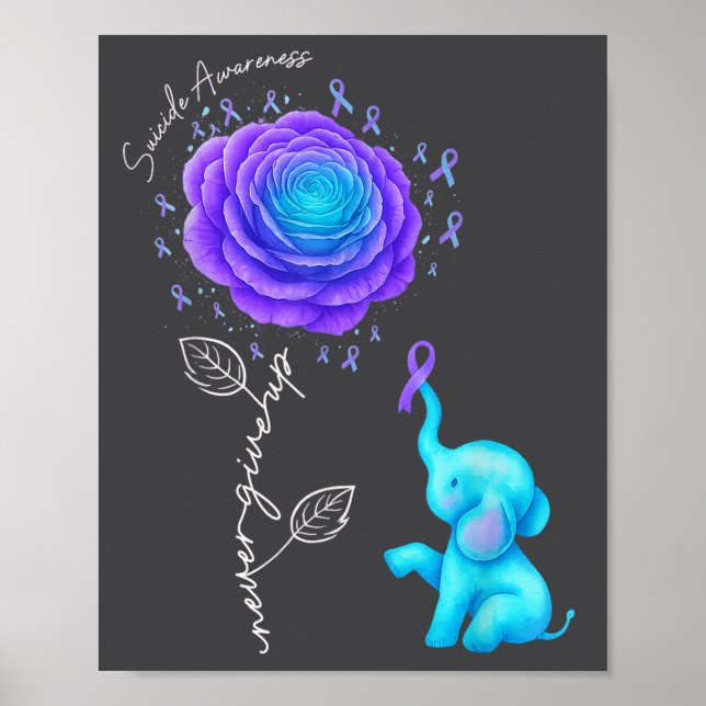 Suicide Prevention Teal Purple Flower Elephant Rib Poster (Front)