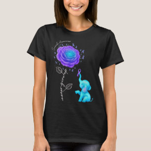 Suicide Prevention Teal Purple Flower Elephant Rib T-Shirt