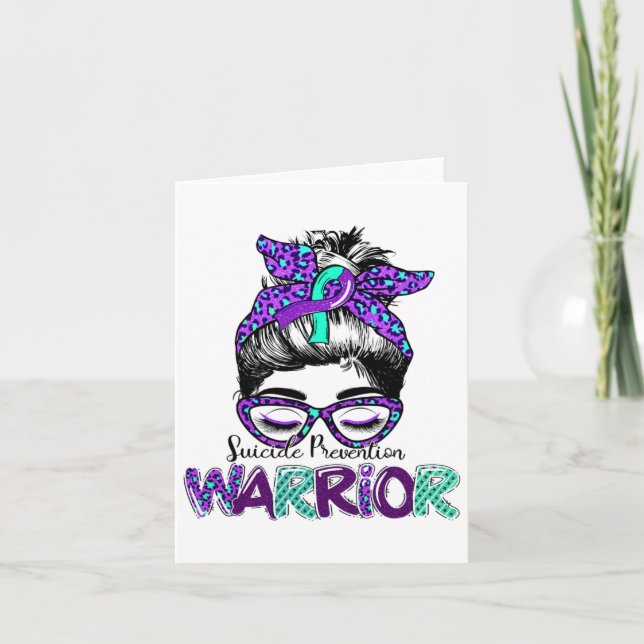 Suicide Prevention Warrior Messy Bun Suicide Aware Card (Front)