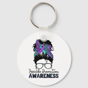 Suicide Prevention Warrior Messy Bun Suicide Aware Key Ring