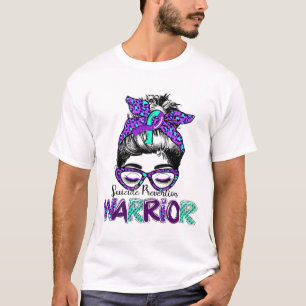 Suicide Prevention Warrior Messy Bun Suicide Aware T-Shirt