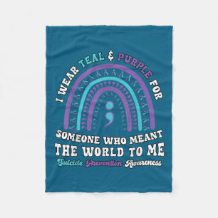 Suicide Prevention Wear Teal Purple Mental Health Fleece Blanket