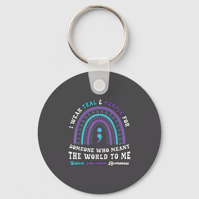 Suicide Prevention Wear Teal Purple Mental Health  Key Ring (Front)