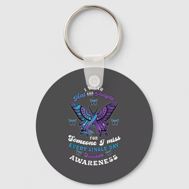 Suicide Prevention Wear Teal Purple Someone I Miss Key Ring (Front)