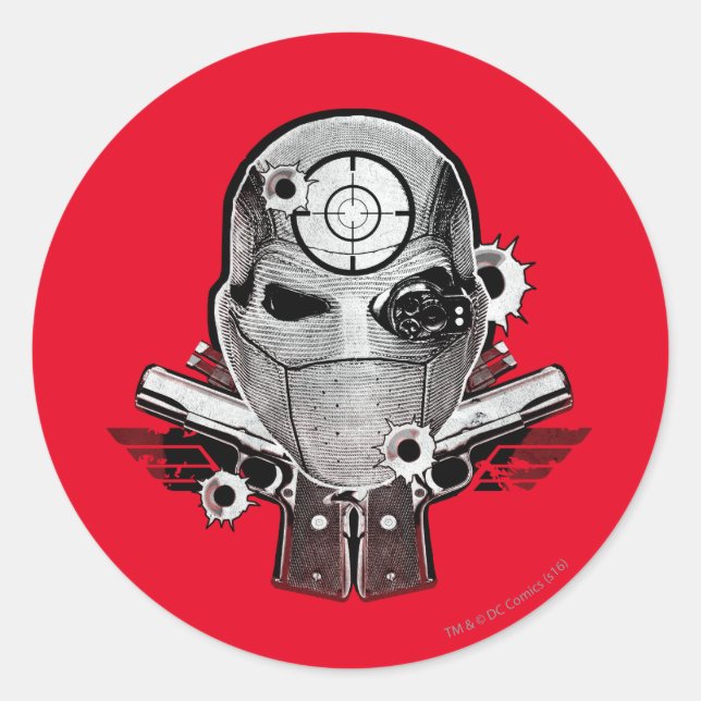 Suicide Squad | Deadshot Mask & Guns Tattoo Art Classic Round Sticker (Front)