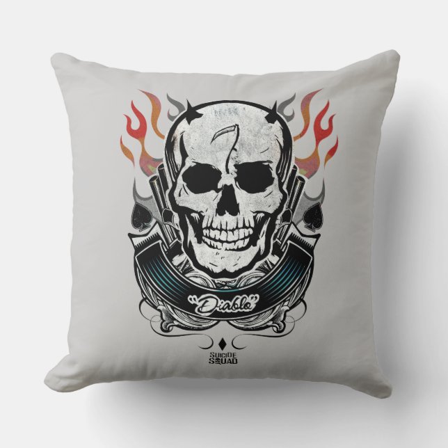 Suicide Squad | Diablo Skull & Flames Tattoo Art Cushion (Front)
