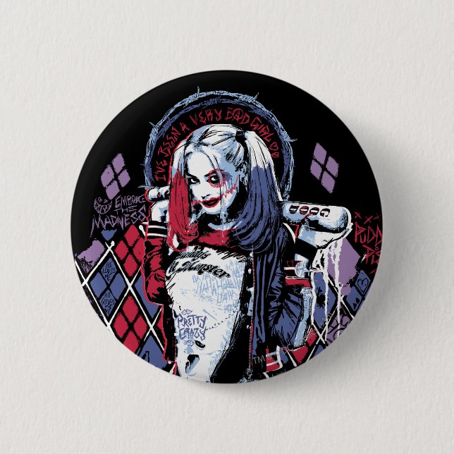Suicide Squad | Harley Quinn Inked Graffiti 6 Cm Round Badge (Front)