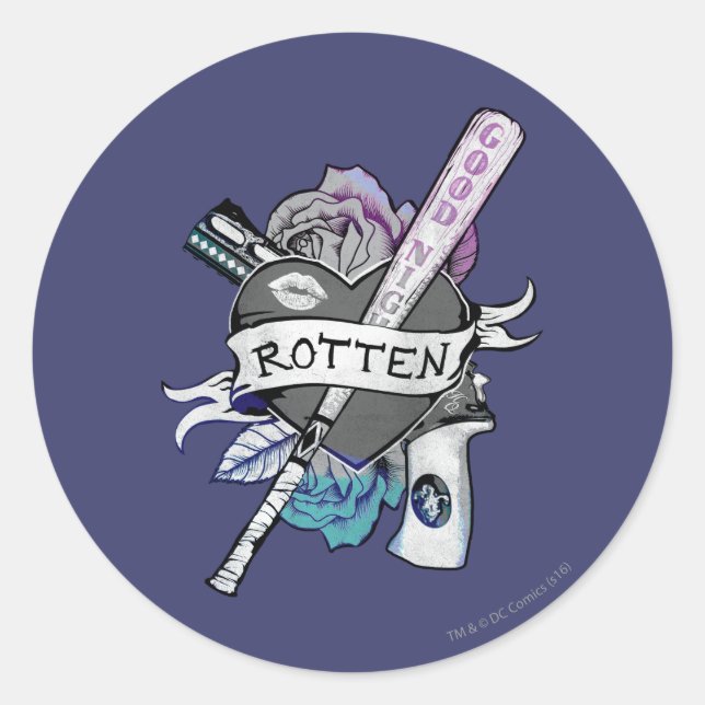Suicide Squad | Harley Quinn "Rotten" Tattoo Art Classic Round Sticker (Front)