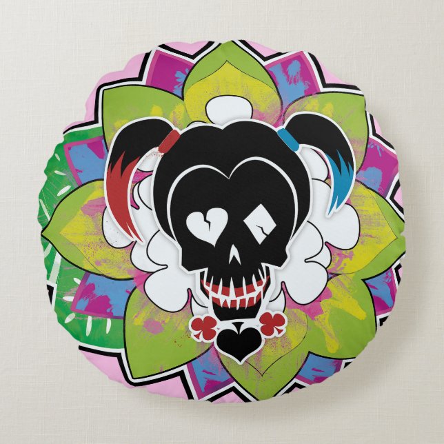 Suicide Squad | Harley Quinn Skull Tattoo Art Round Cushion (Front)