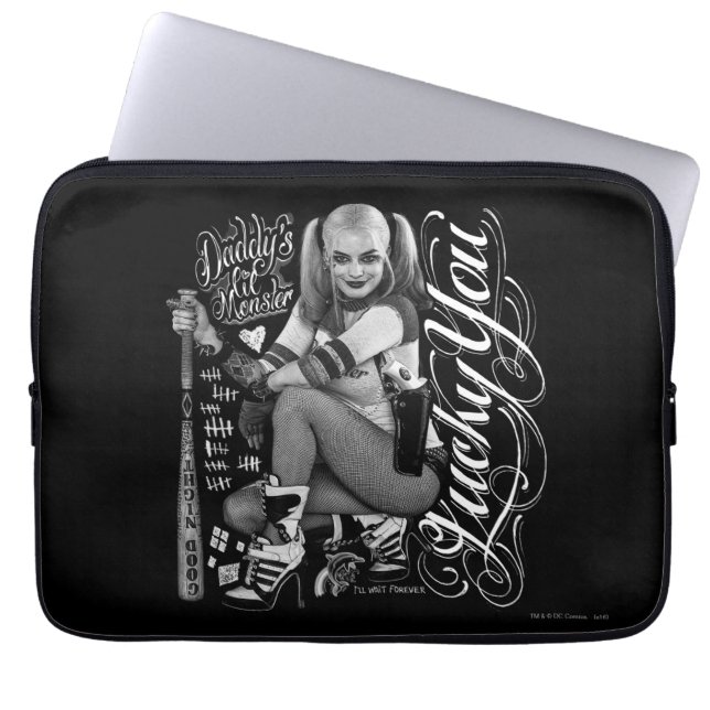 Suicide Squad | Harley Quinn Typography Photo Laptop Sleeve (Front)