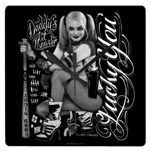 Image of Suicide Squad | Harley Quinn Typography Photo Square Wall Clock