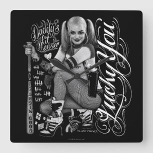 Suicide Squad Harley Quinn Typography Photo Square Wall Clock