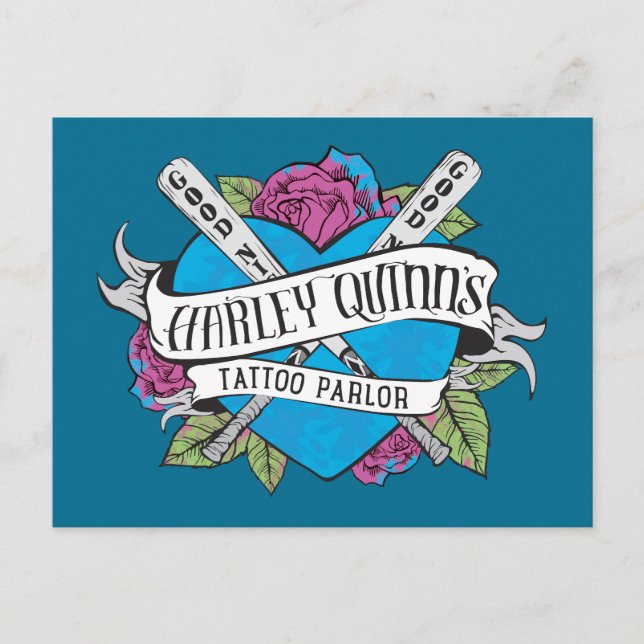 Suicide Squad | Harley Quinn's Tattoo Parlour Hear Postcard (Front)