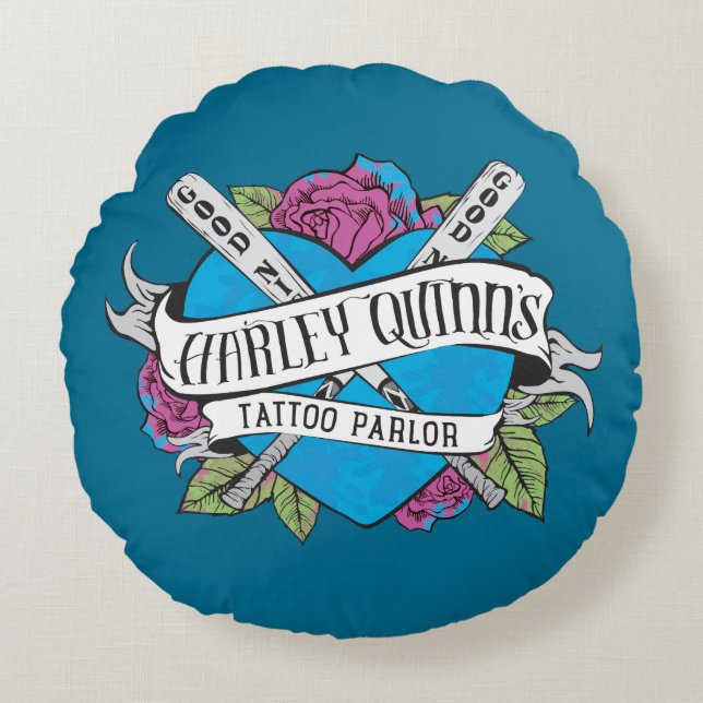 Suicide Squad | Harley Quinn's Tattoo Parlour Hear Round Cushion (Front)
