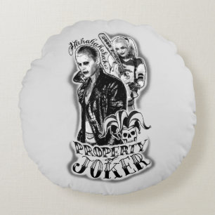Suicide Squad   Joker & Harley Airbrush Tattoo Round Cushion