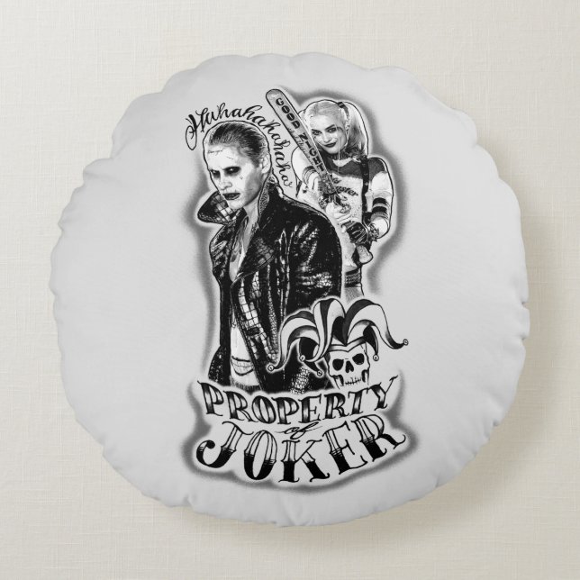 Suicide Squad | Joker & Harley Airbrush Tattoo Round Cushion (Front)