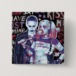 Suicide Squad   Joker & Harley Typography Photo 15 Cm Square Badge