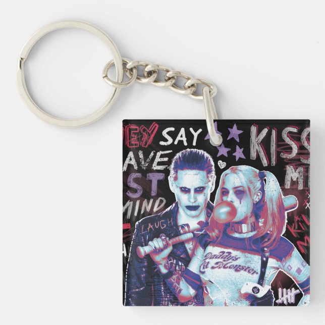 Suicide Squad | Joker & Harley Typography Photo Key Ring (Front)
