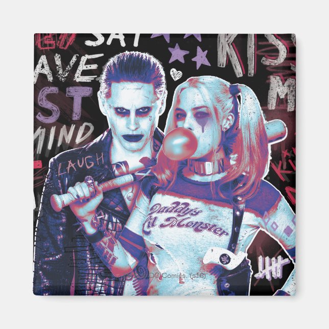 Suicide Squad | Joker & Harley Typography Photo Magnet (Front)