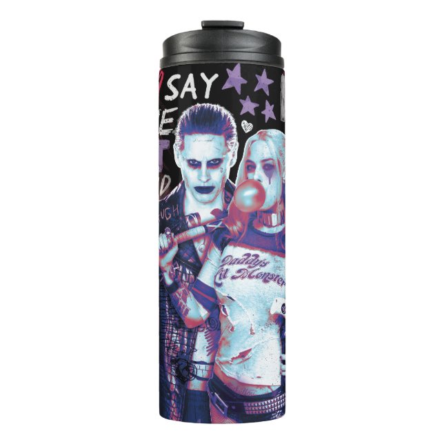 Suicide Squad | Joker & Harley Typography Photo Thermal Tumbler (Front)