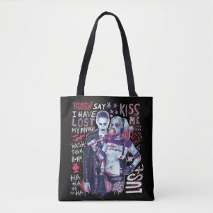 Suicide Squad Joker & Harley Typography Photo Tote Bag