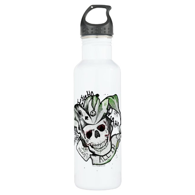 Suicide Squad | Joker Skull "All In" Tattoo Art 710 Ml Water Bottle (Front)