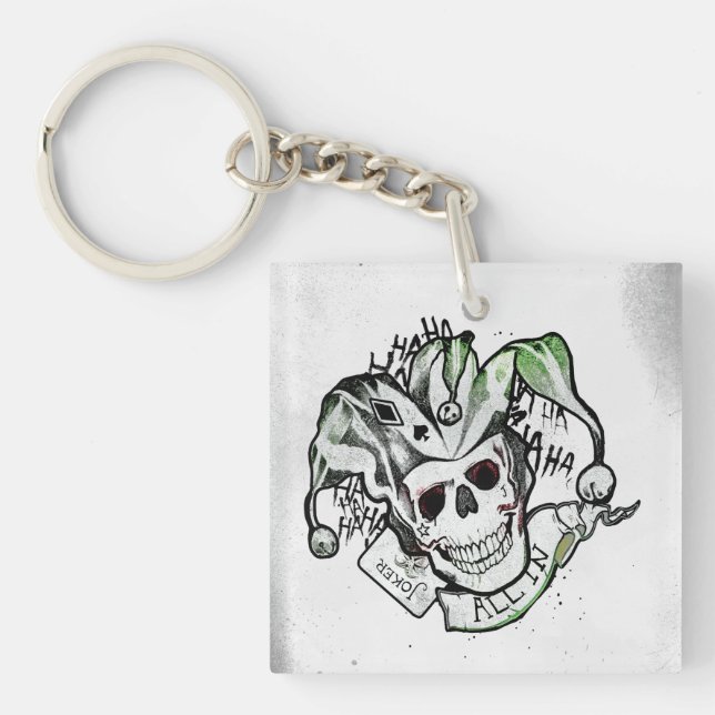 Suicide Squad | Joker Skull "All In" Tattoo Art Key Ring (Front)