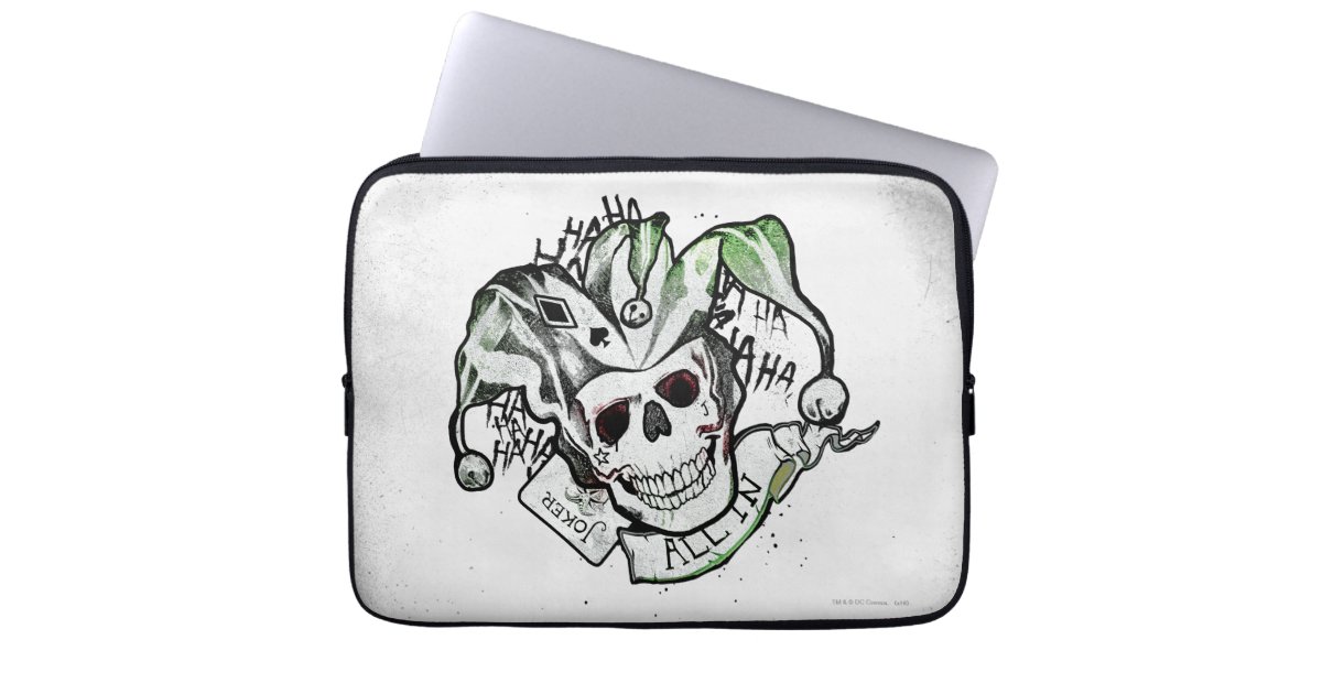Suicide Squad Joker Skull All In Tattoo Art Laptop Sleeve Zazzle Co Uk Suicide Squad Joker Skull All In Tattoo Art Laptop Sleeve Zazzle Co Uk