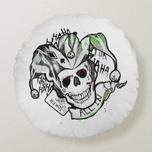Suicide Squad   Joker Skull "All In" Tattoo Art Round Cushion
