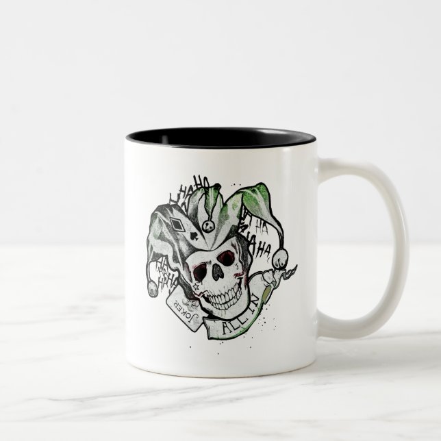 Suicide Squad | Joker Skull "All In" Tattoo Art Two-Tone Coffee Mug (Right)
