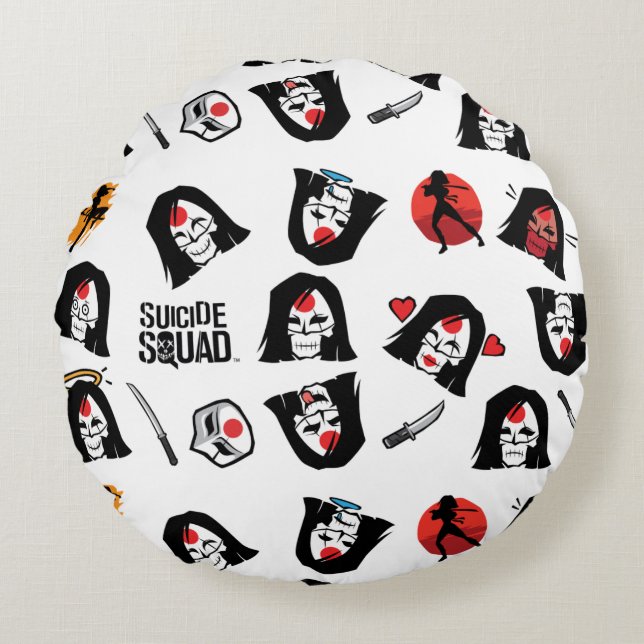 Suicide Squad | Katana Emoji Pattern Round Cushion (Front)