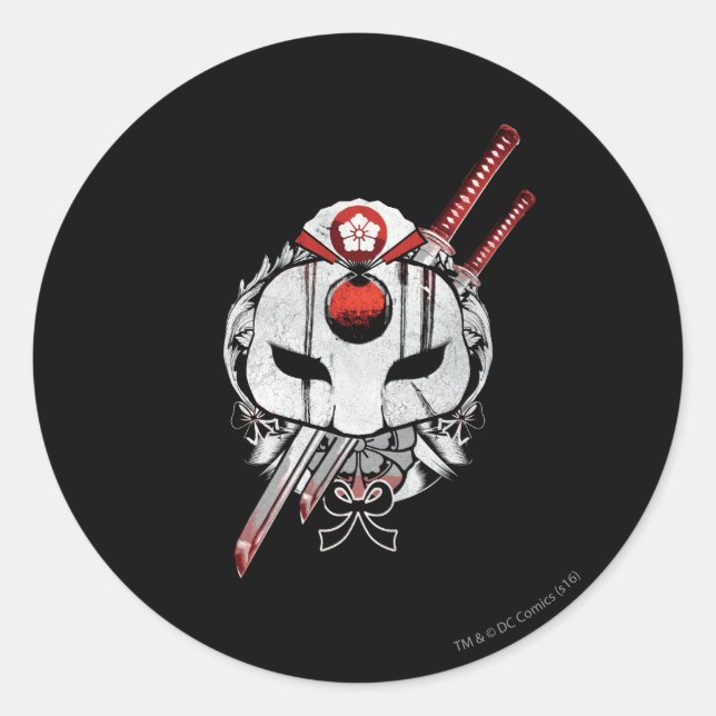 Suicide Squad | Katana Mask & Swords Tattoo Art Classic Round Sticker (Front)