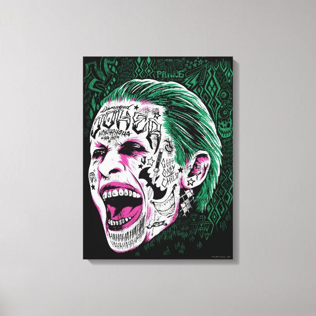 Suicide Squad | Laughing Joker Head Sketch Canvas Print (Front)