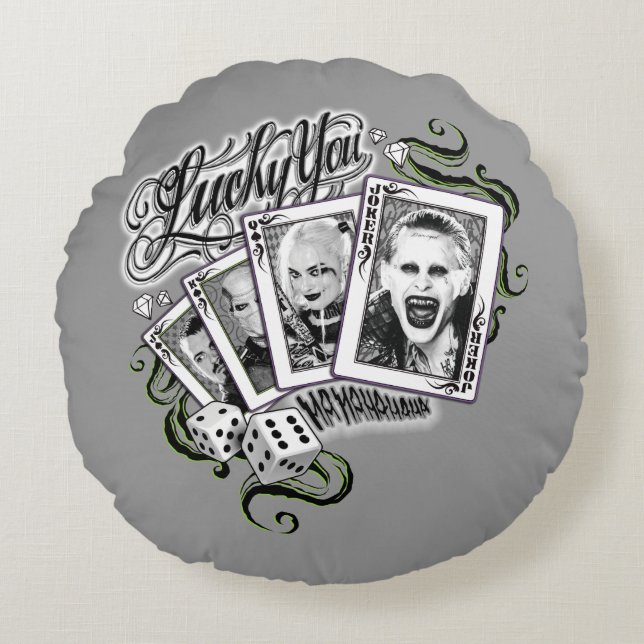 Suicide Squad | "Lucky You" Playing Cards Round Cushion (Front)